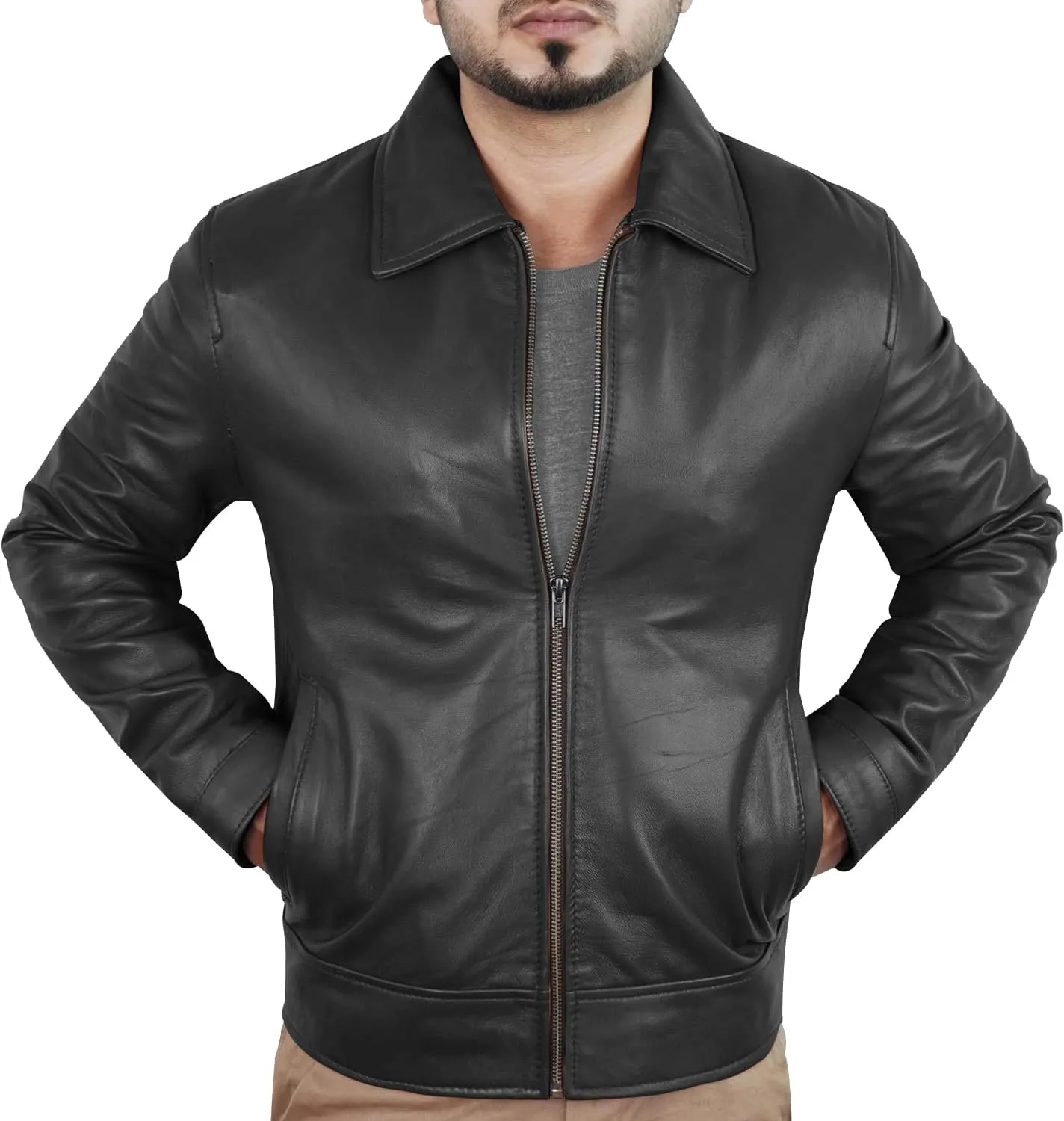 Mens Real Leather Jacket - Casual Outerwear Moto Leather Jacket Men