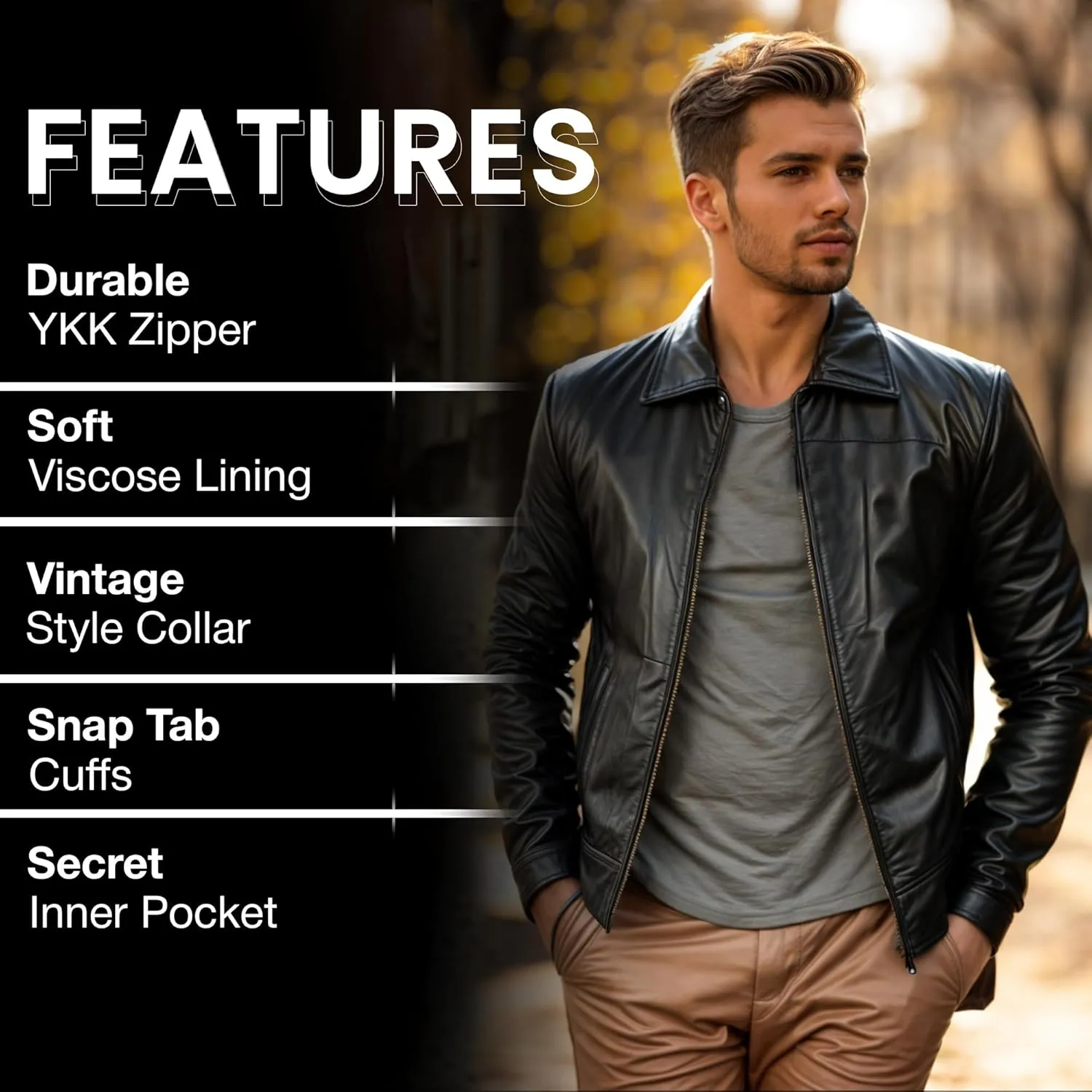 Mens Real Leather Jacket - Casual Outerwear Moto Leather Jacket Men