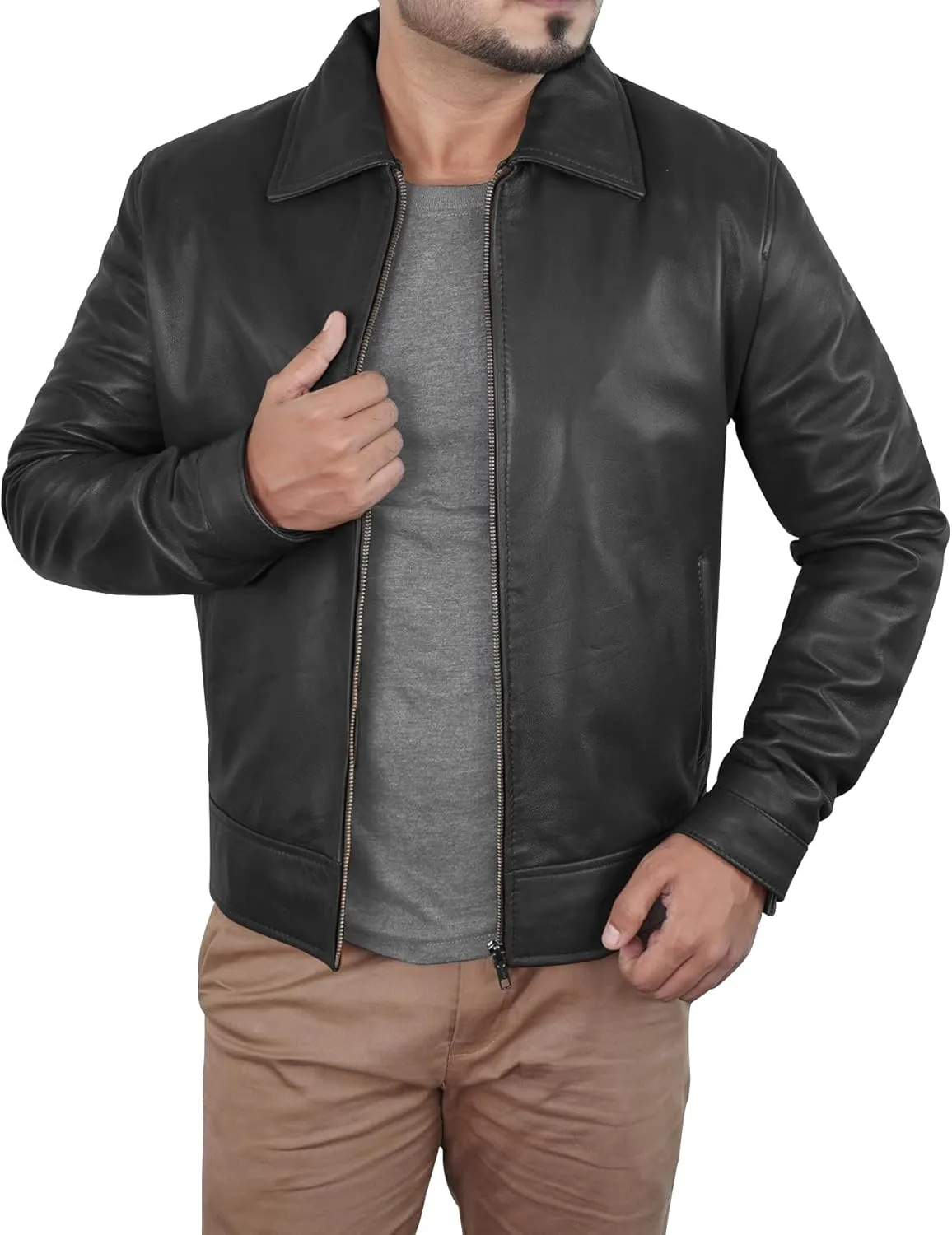 Mens Real Leather Jacket - Casual Outerwear Moto Leather Jacket Men