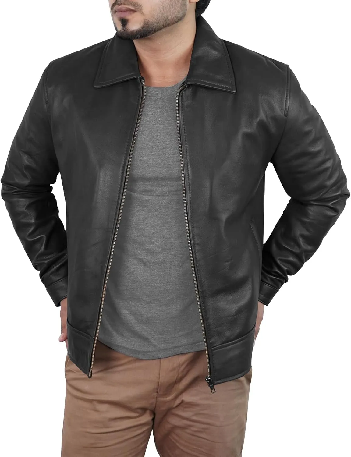 Mens Real Leather Jacket - Casual Outerwear Moto Leather Jacket Men