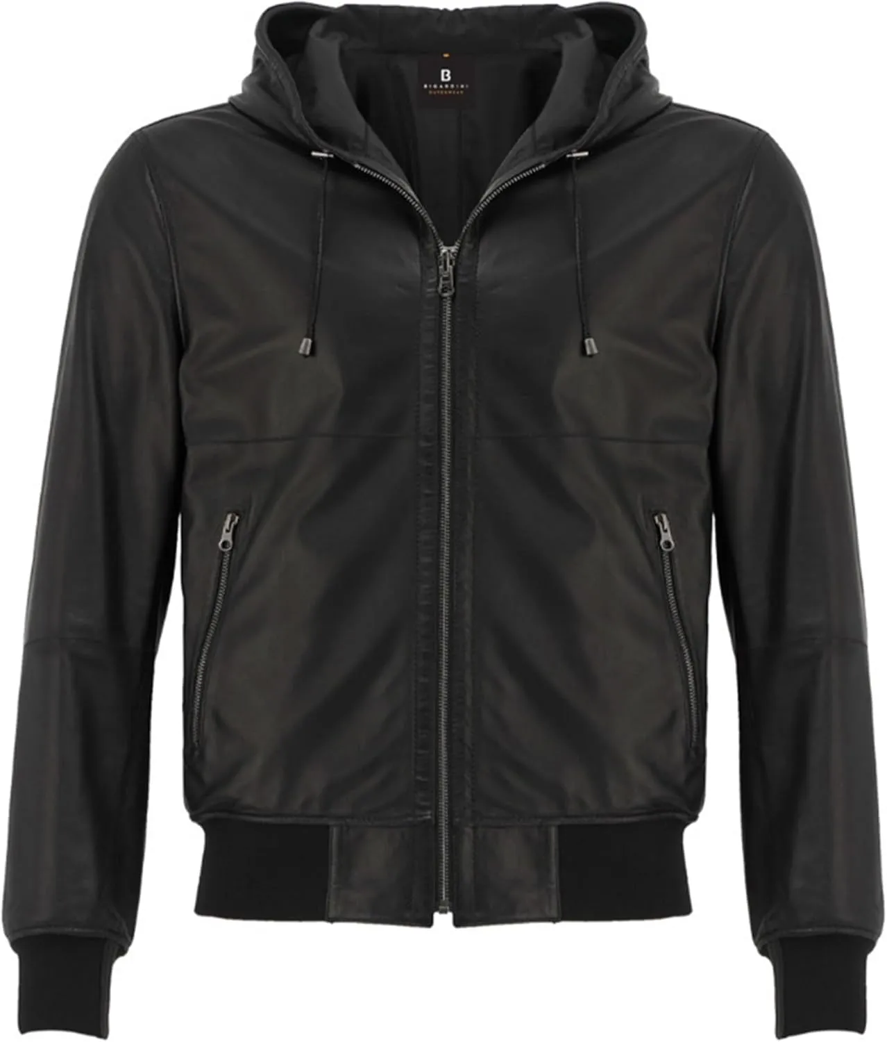 Men's Reversible Leather Bomber Jacket with Hood - Real Genuine Lambskin Leather Jacket for Men