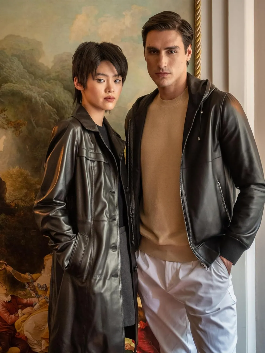 Men's Reversible Leather Bomber Jacket with Hood - Real Genuine Lambskin Leather Jacket for Men