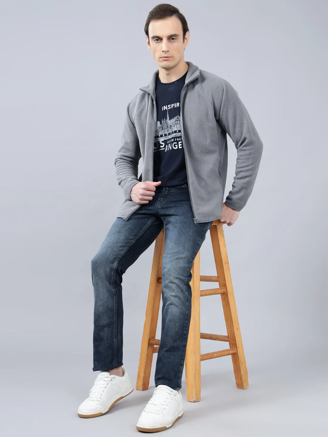 Men's Solid Grey Mock Collar Sweatshirt