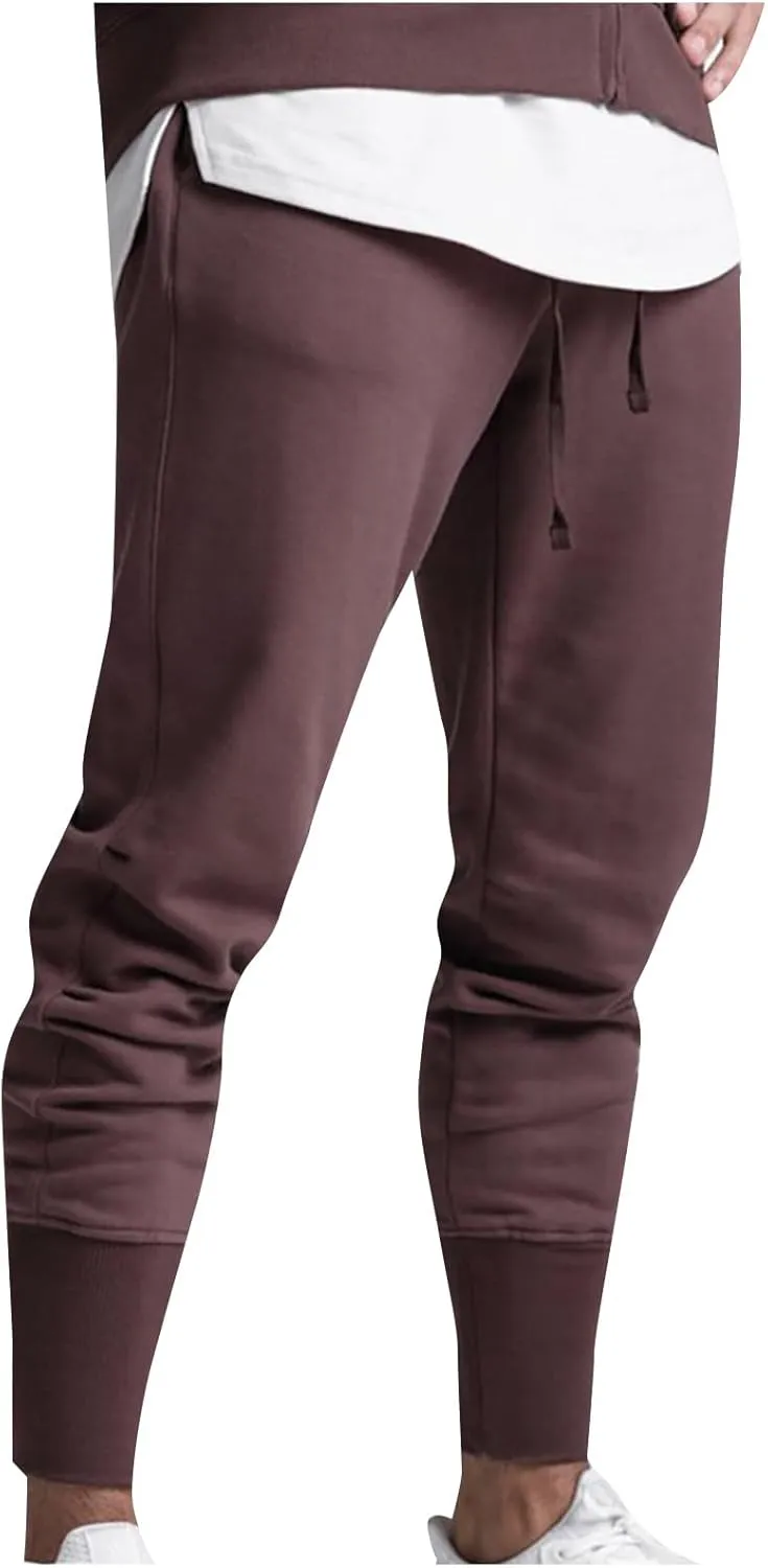 Men's Stylish Slim Fit Joggers Pants Gym Workout Training Tapered Cropped Pants Solid Drawstring Sweat Track Pants