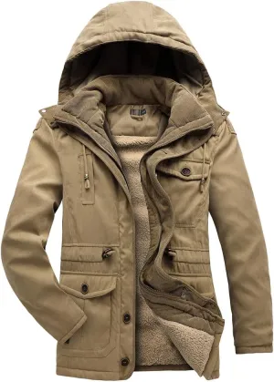 Men's Thicken Parkas Winter Fleece Hooded Coat Military Jacket Outdoor Cotton Padded Windbreaker