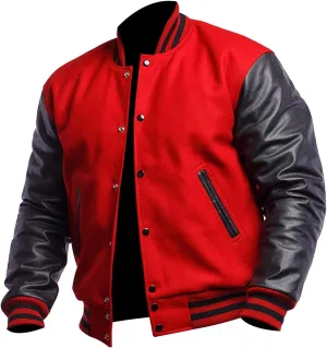 Men's Varsity Letterman Jacket - High School College Baseball Bomber Jacket Wool   Faux Leather Jacket Men