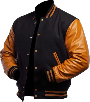 Men's Varsity Letterman Jacket - High School College Baseball Bomber Jacket Wool   Faux Leather Jacket Men