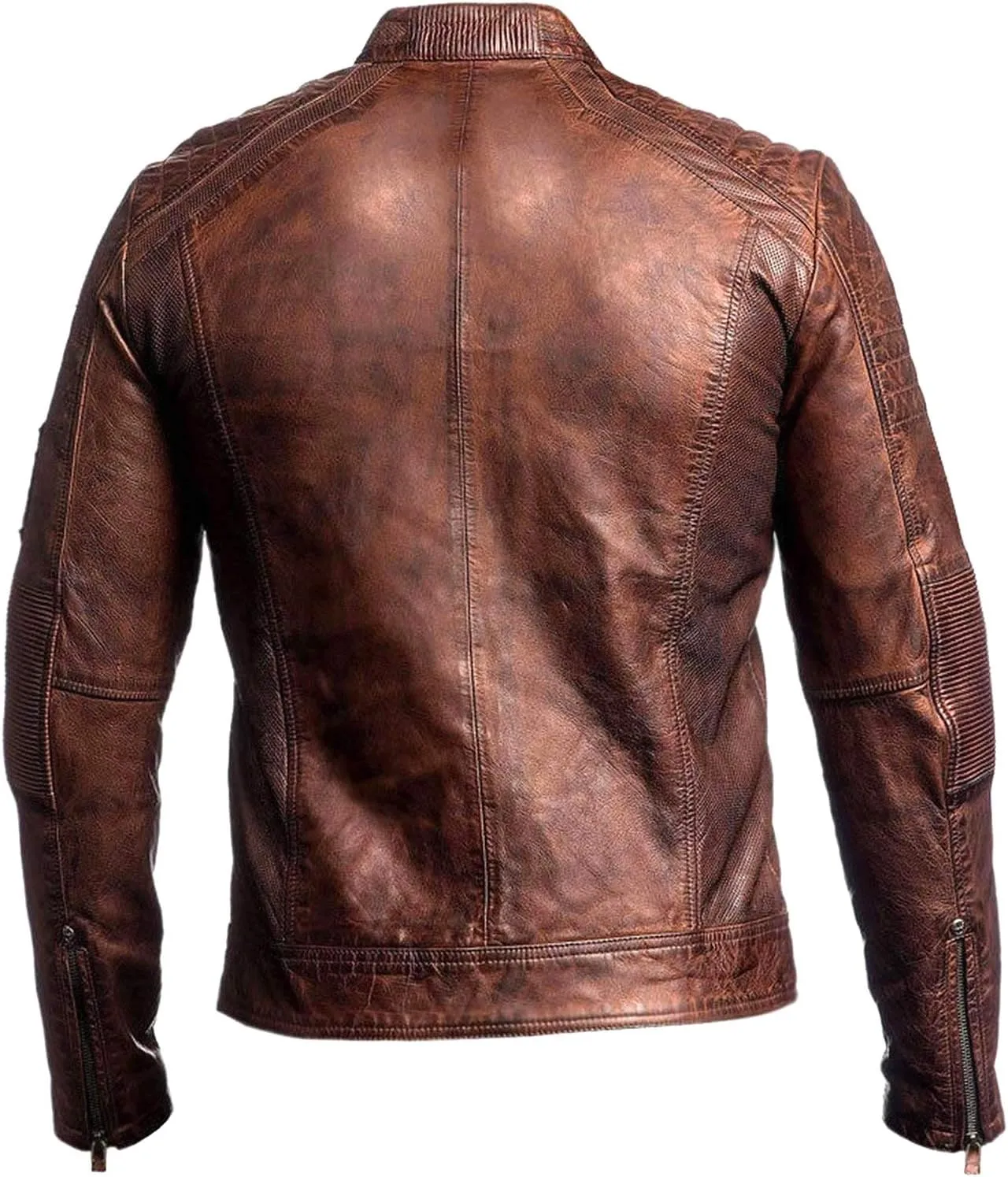 Mens Vintage Cafe Racer Distressed Brown Motorcycle Biker Genuine Leather Jacket