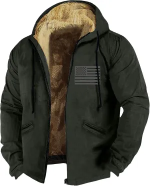 Mens Vintage Fleece Jacket Sherpa Lined Winter Coats Parka Warm Over Outerwear Windproof Casual Hoodies with Pocket
