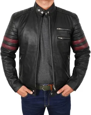 Mens Vintage Motorcycle Red Stripes Mayhem Black Biker Leather Jacket