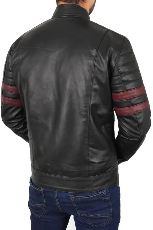 Mens Vintage Motorcycle Red Stripes Mayhem Black Biker Leather Jacket
