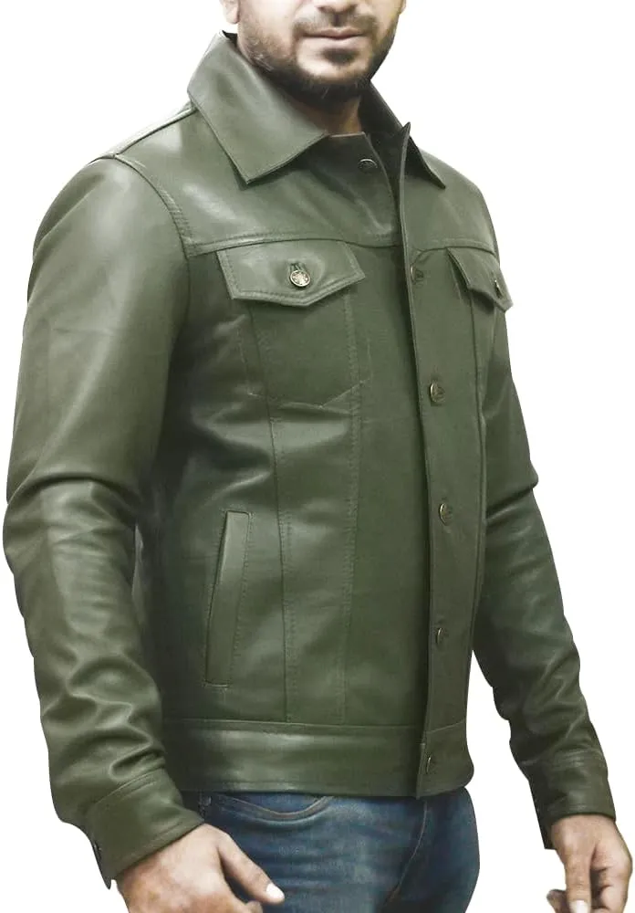 Mens Vintage Style Trucker Leather Jacket Lambskin Classic Fashion Mens Motorcycle Jackets