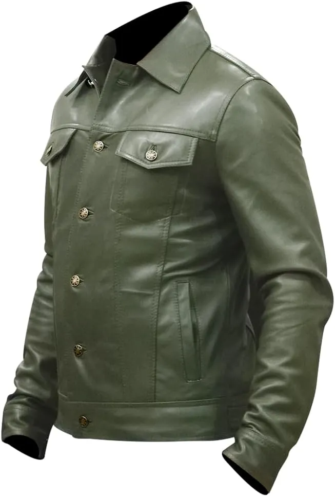 Mens Vintage Style Trucker Leather Jacket Lambskin Classic Fashion Mens Motorcycle Jackets