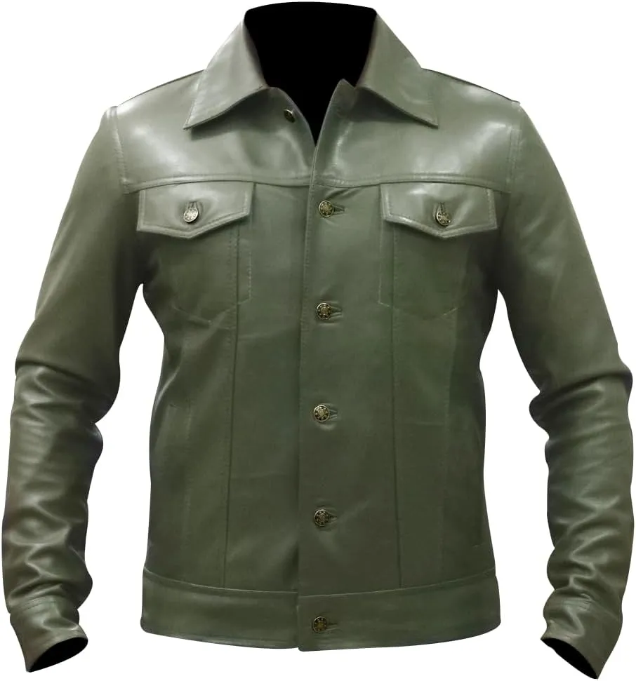Mens Vintage Style Trucker Leather Jacket Lambskin Classic Fashion Mens Motorcycle Jackets