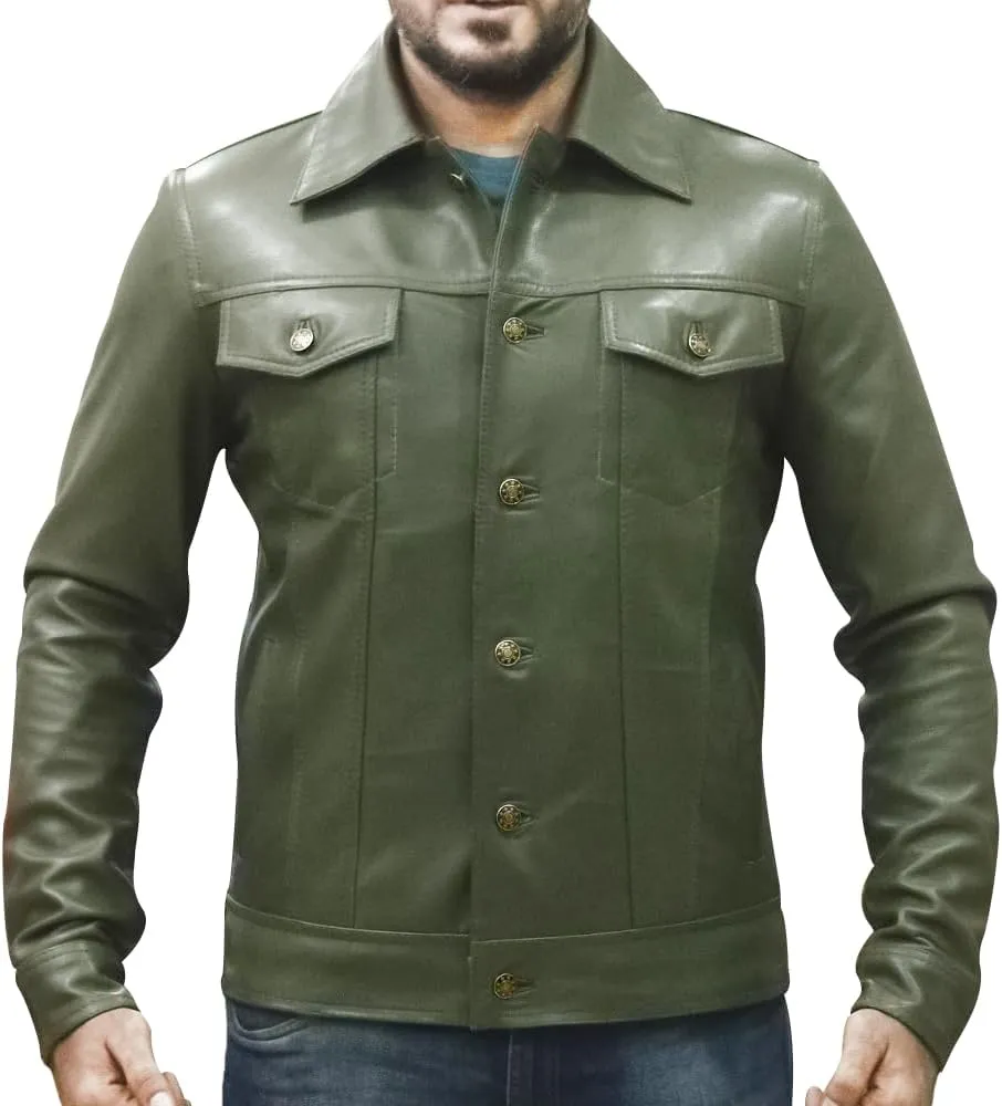Mens Vintage Style Trucker Leather Jacket Lambskin Classic Fashion Mens Motorcycle Jackets