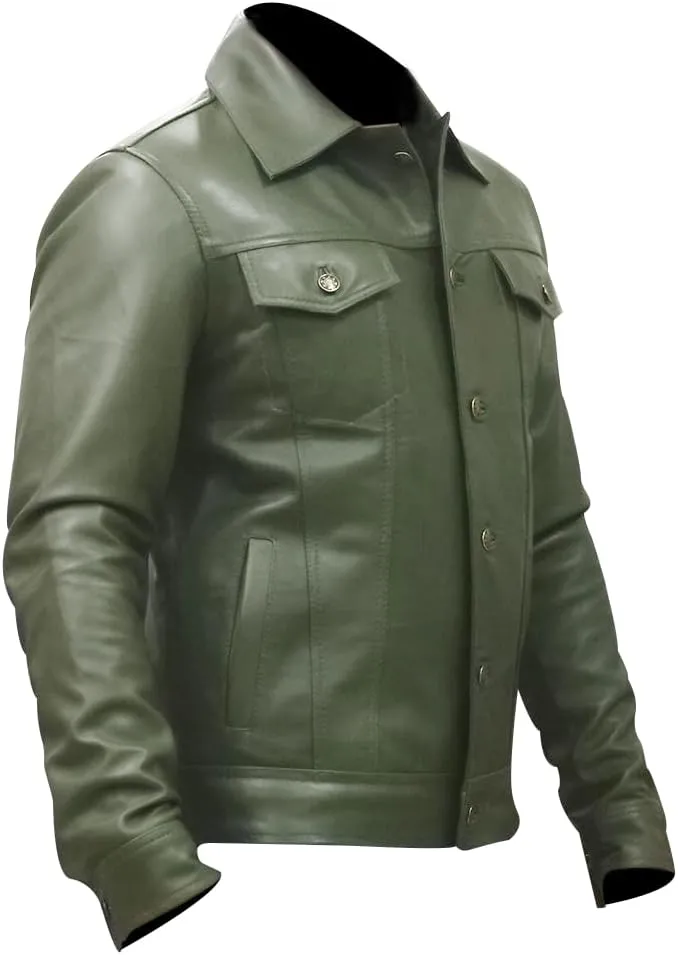 Mens Vintage Style Trucker Leather Jacket Lambskin Classic Fashion Mens Motorcycle Jackets