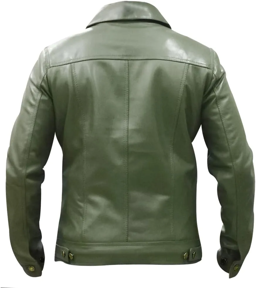 Mens Vintage Style Trucker Leather Jacket Lambskin Classic Fashion Mens Motorcycle Jackets