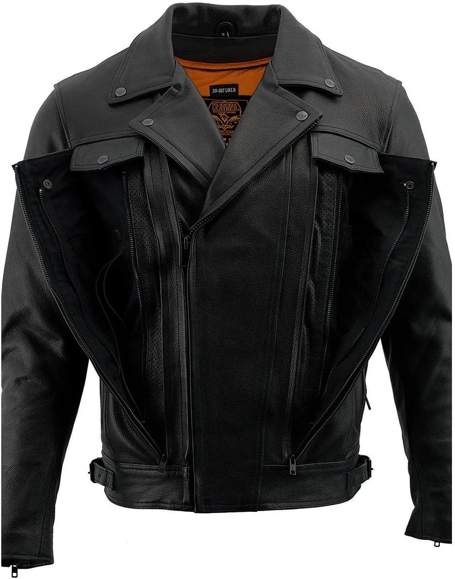 Milwaukee Leather LKM1781 Men's The Legend Classic Black Premium Leather Motorcycle Jacket w/Quilted Liner