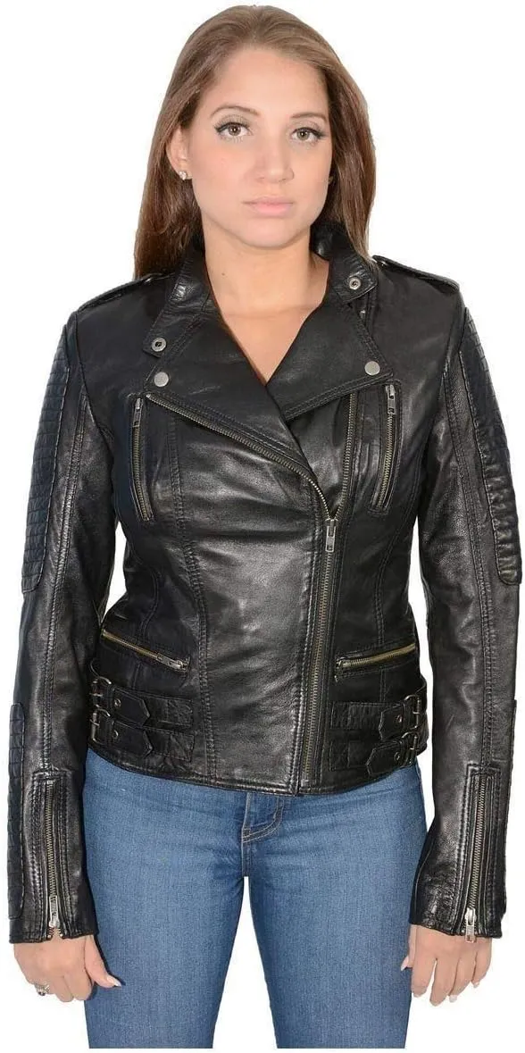 Milwaukee Leather SFL2820 Women's Quilted Black Lambskin Motorcycle Style Fashion Casual Leather Jacket