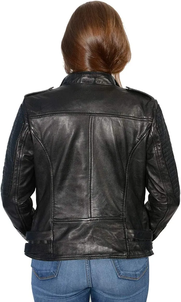 Milwaukee Leather SFL2820 Women's Quilted Black Lambskin Motorcycle Style Fashion Casual Leather Jacket
