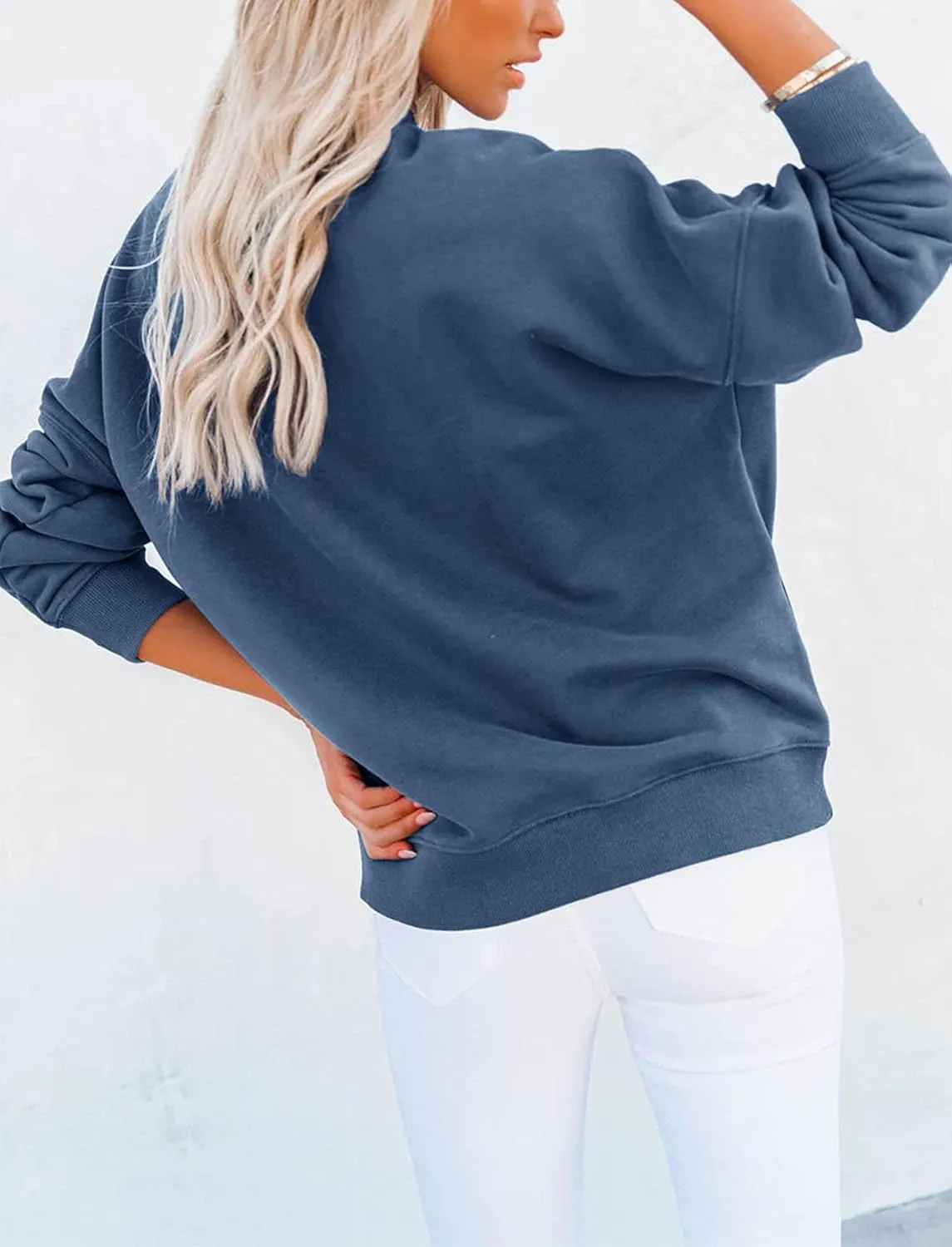 Minclouse Women's Casual Long sleeves Sweatshirt Tops Basic Loose Fit Mock Turtleneck Lightweight Tunic Pullover With Pocket