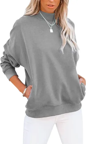 Minclouse Women's Casual Long sleeves Sweatshirt Tops Basic Loose Fit Mock Turtleneck Lightweight Tunic Pullover With Pocket