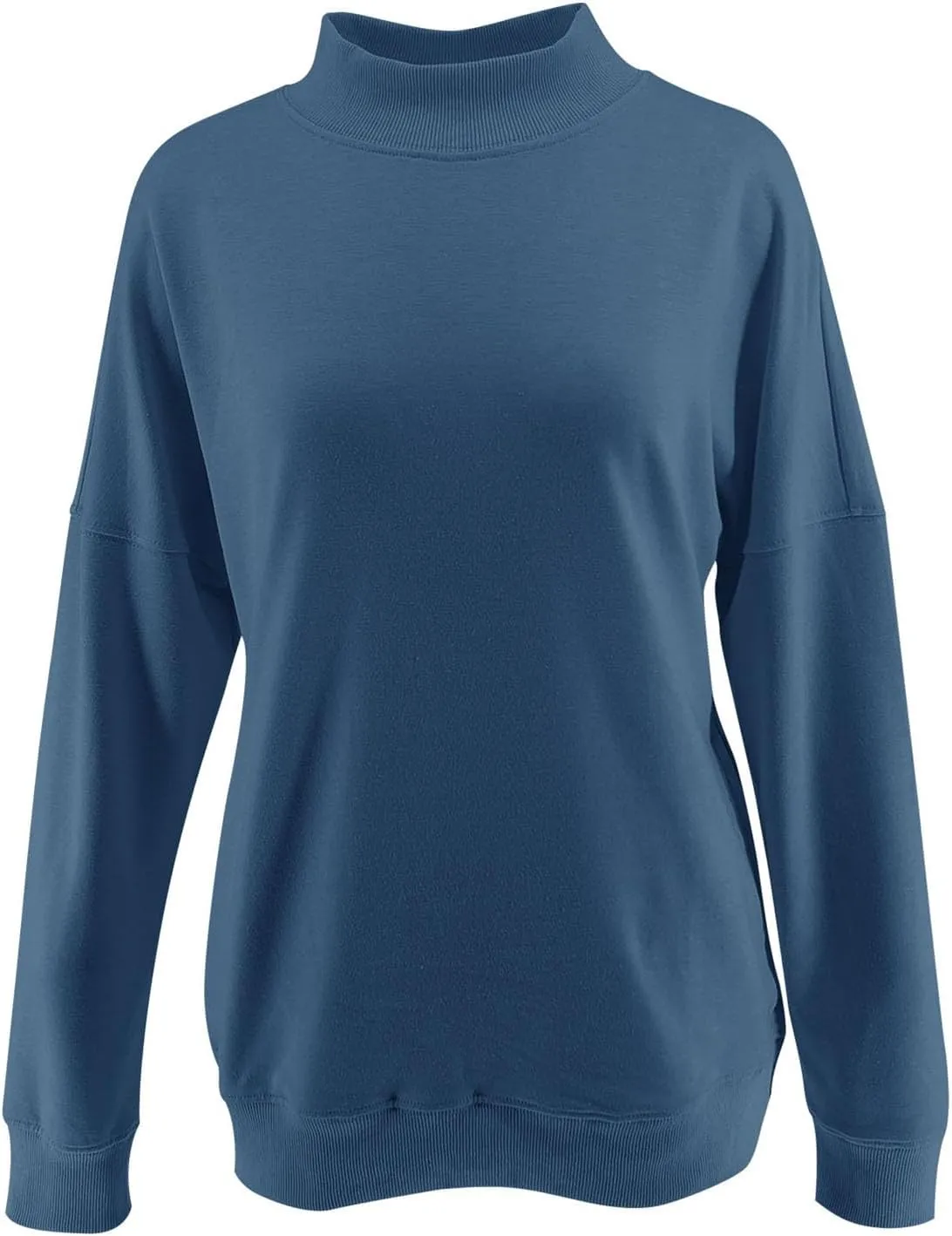 Minclouse Women's Casual Long sleeves Sweatshirt Tops Basic Loose Fit Mock Turtleneck Lightweight Tunic Pullover With Pocket