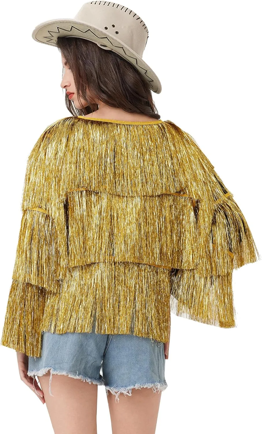 MISI CHAO Thin Tinsel Jacket with Loose Fit Extra Dense Multilayer Tinsel Coat for Festival Carnival