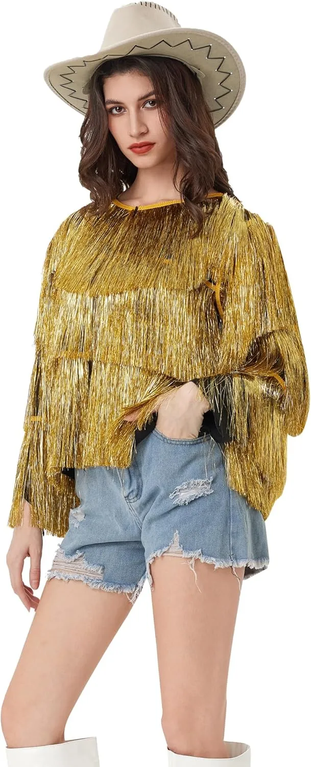 MISI CHAO Thin Tinsel Jacket with Loose Fit Extra Dense Multilayer Tinsel Coat for Festival Carnival
