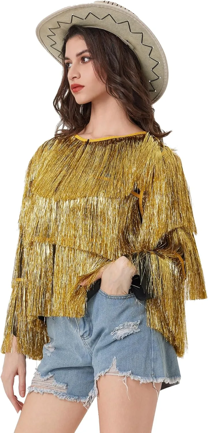 MISI CHAO Thin Tinsel Jacket with Loose Fit Extra Dense Multilayer Tinsel Coat for Festival Carnival