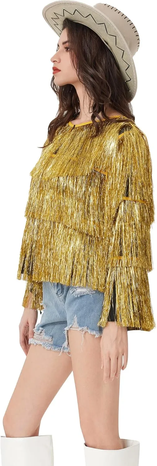 MISI CHAO Thin Tinsel Jacket with Loose Fit Extra Dense Multilayer Tinsel Coat for Festival Carnival