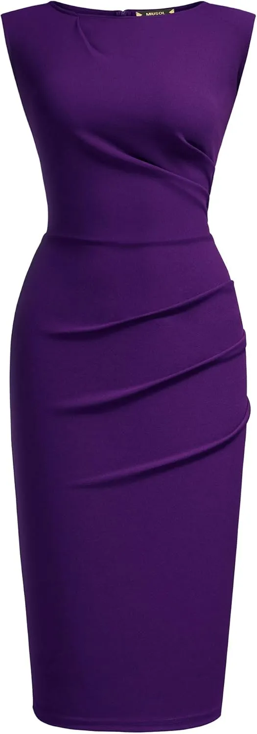 Miusol Women's Retro Ruffle Style Slim Work Pencil Dress