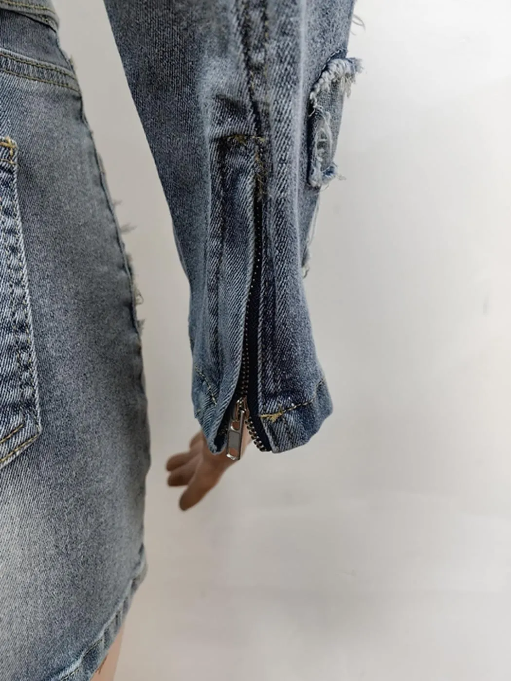 Molilove 2 Piece Denim Skirt Jacket Set Women Zipper Jacket Top Elastic Waist Skirt with Pockets Sweatsuit Tracksuit Sets