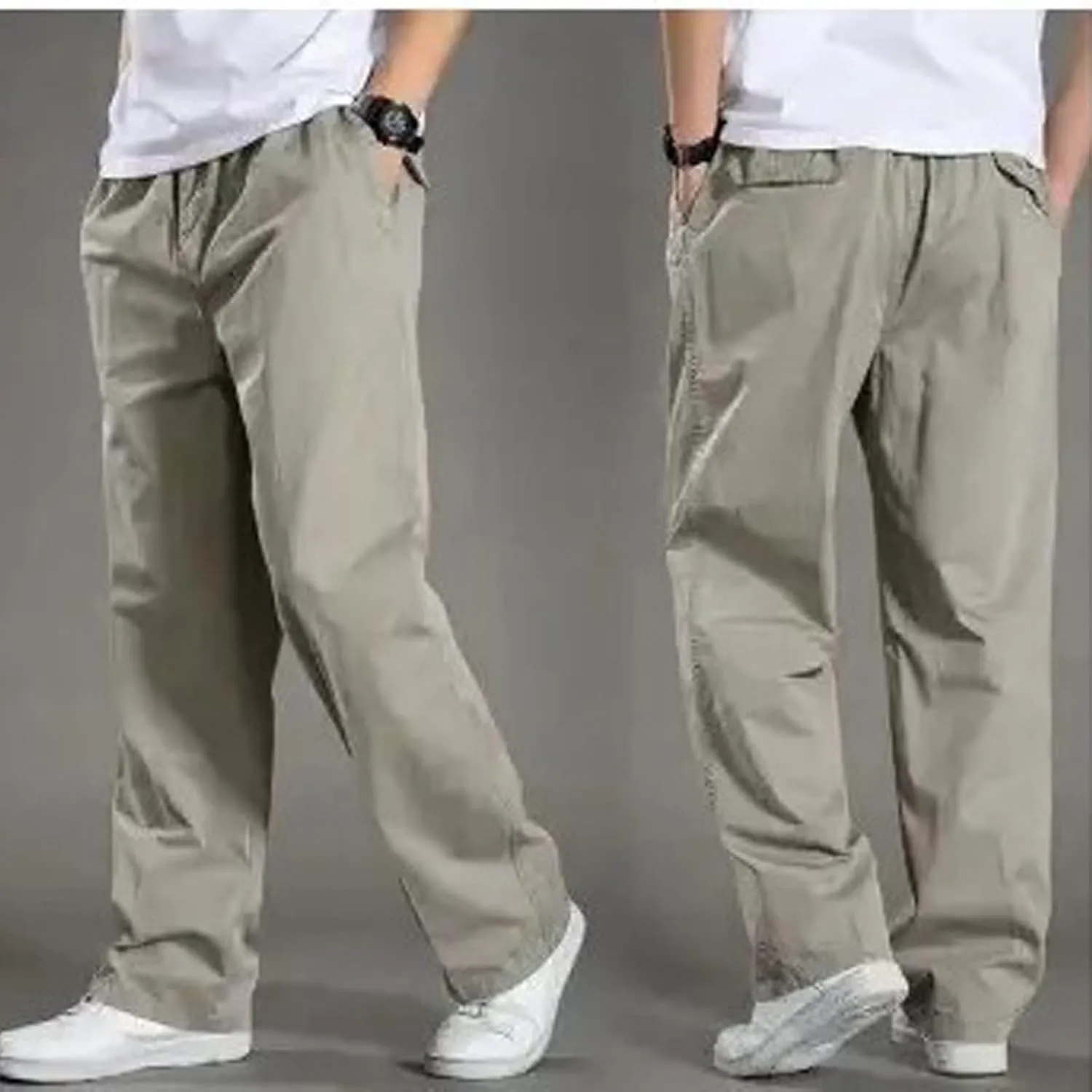 Muscularfit Mens Pants Casual Cotton Solid Straight Hidden Expandable Waist Loose Trousers Fashion Outdoor Sport Sweatpants