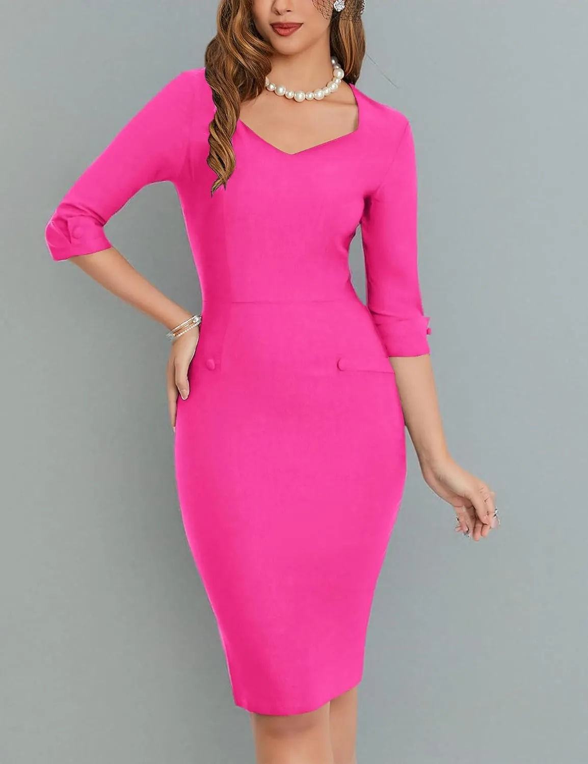 MUXXN Women's 60s Classy Sweetheart Neck Bandage Sheath Work Pencil Dress