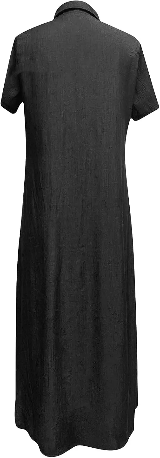NaRHbrg Plus Size Dresses for Women Summer Denim Shirt Dress Short Sleeves Button Down Casual Maxi Dress Beach Sundress