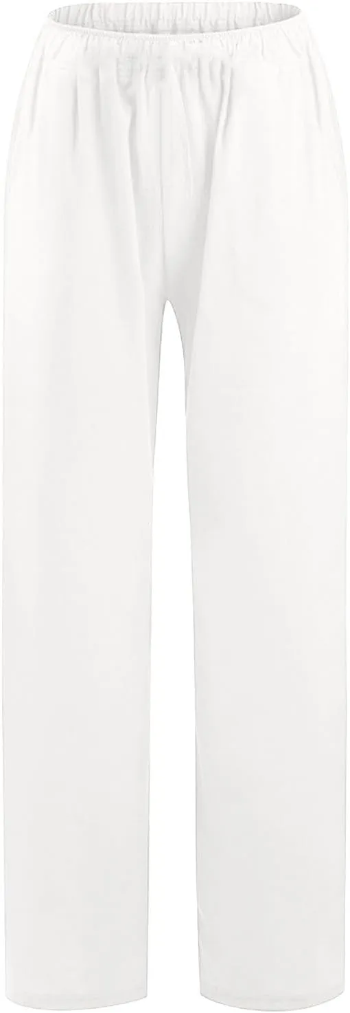 NBXNZWF Women's Cotton Linen Pants 2025 Summer Casual Straight Leg Trousers Wide Leg Loose Fit Long Pants with Pockets