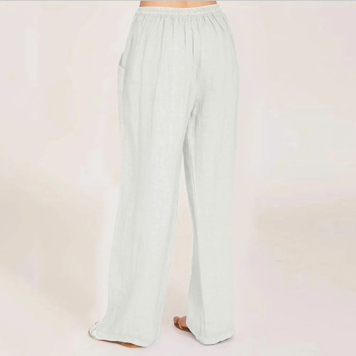 NBXNZWF Women's Cotton Linen Pants 2025 Summer Casual Straight Leg Trousers Wide Leg Loose Fit Long Pants with Pockets
