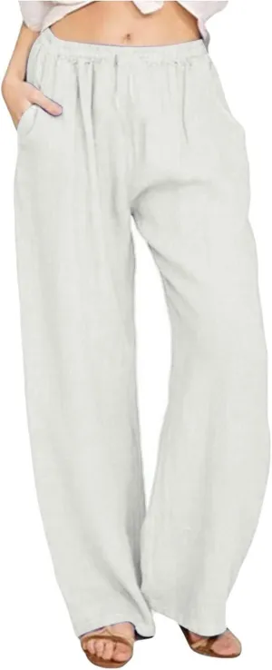 NBXNZWF Women's Cotton Linen Pants 2025 Summer Casual Straight Leg Trousers Wide Leg Loose Fit Long Pants with Pockets