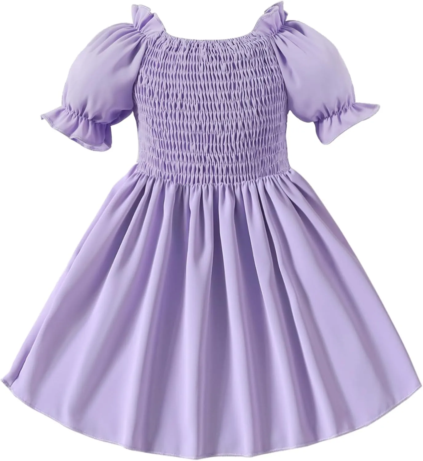 Neutocd Toddler Baby Girl Dress Ruffle Short Sleeve Elastic Solid Square Neck Flared Plain Casual Summer Dresses for Girls