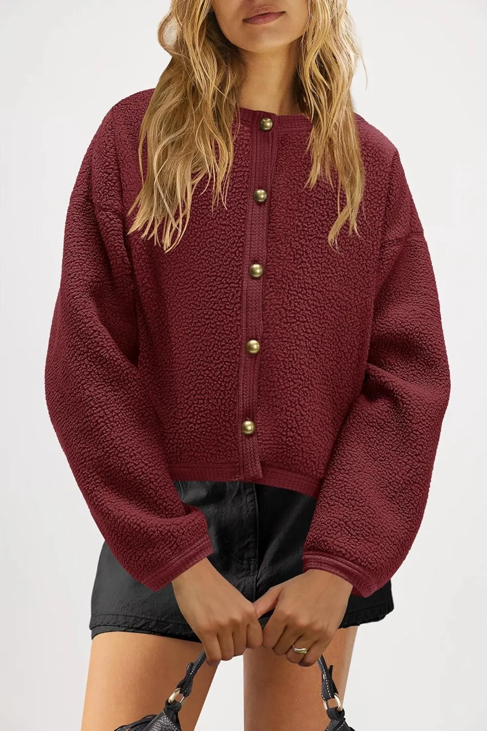 Nirovien Womens Oversized Sherpa Jacket Button Down Fleece Coat Casual Loose Fuzzy Outwear with Pockets