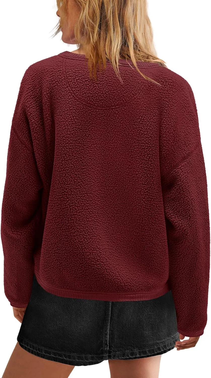 Nirovien Womens Oversized Sherpa Jacket Button Down Fleece Coat Casual Loose Fuzzy Outwear with Pockets
