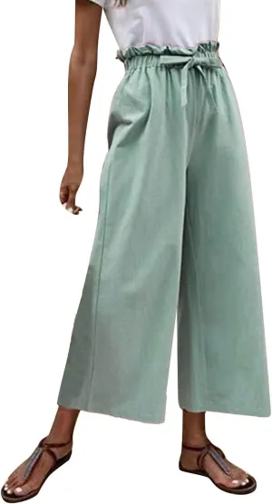 niuwa Womens Summer Cotton Linen Casual Long Pant High Waist Loose Fit Casual Trousers Comfy Pants (Mint Green, XL)