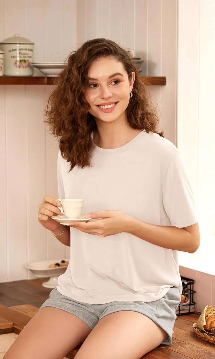 ODODOS Modal Soft Short Sleeve Shirts for Women Crew Neck Yoga Tee Casual Workout Tops