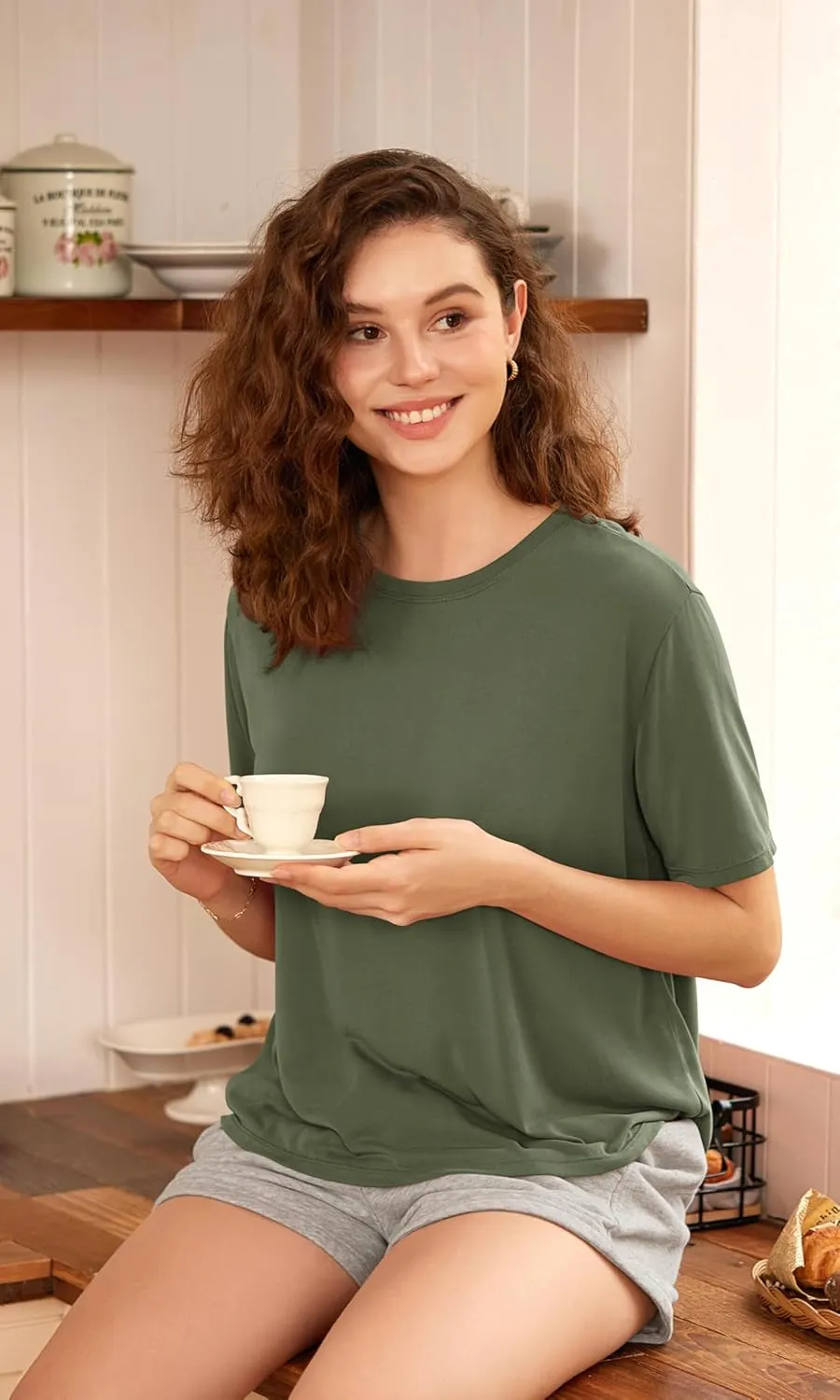 ODODOS Modal Soft Short Sleeve Shirts for Women Crew Neck Yoga Tee Casual Workout Tops