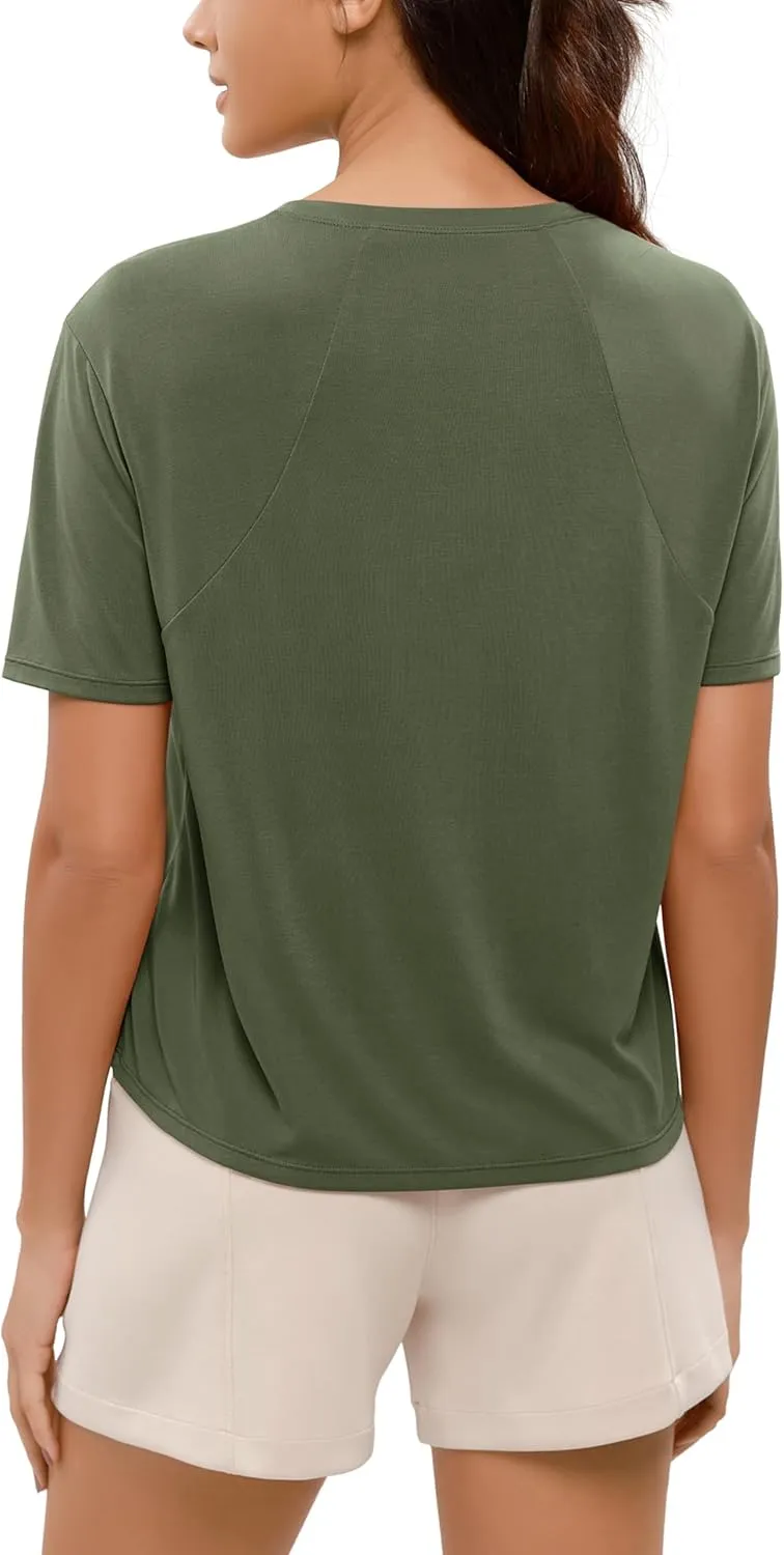 ODODOS Modal Soft Short Sleeve Shirts for Women Crew Neck Yoga Tee Casual Workout Tops