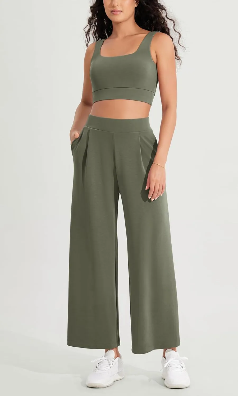 ODODOS Modal Soft Wide Leg Cropped Pants for Women High Waist Casual Relaxed Pants with Pockets-25 Inseam