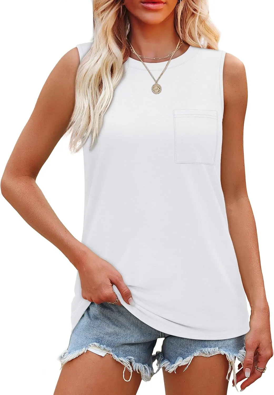 OFEEFAN Womens Tank Tops Summer Sleeveless Tops Loose Fit Crewneck Basic Tee Shirts for Women