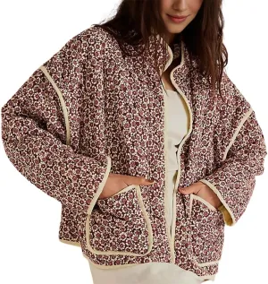 Omoone Women's Cropped Quilted Jacket Floral Printed LightWeight Padded Puffer Cardigan Coat Outwear