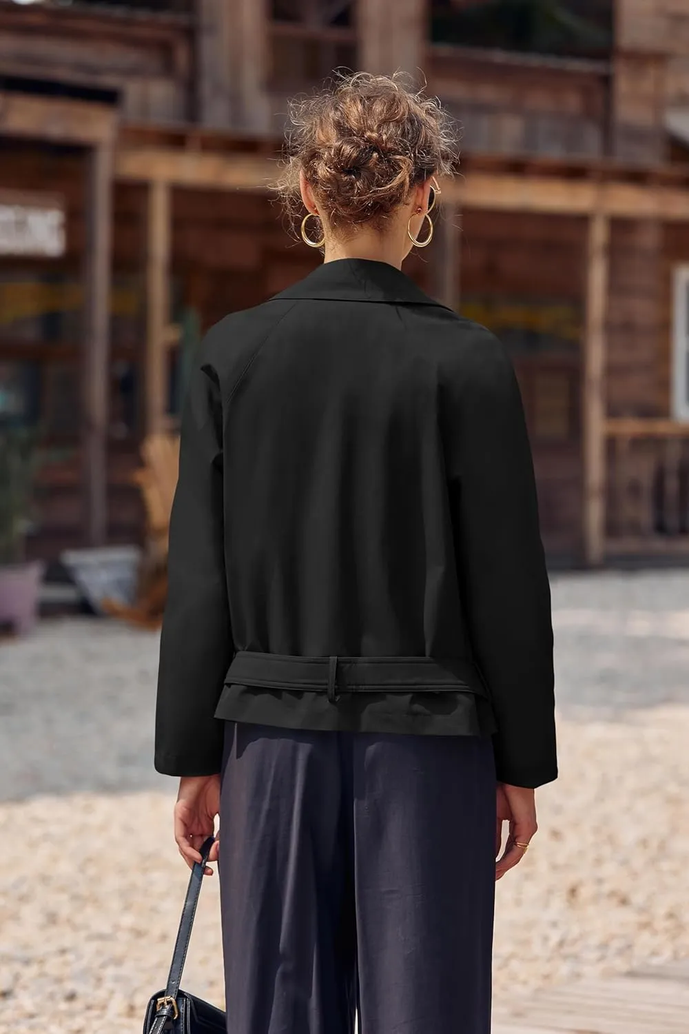 Onedreamer Women's Double Breasted Trench Coat Classic Lapel Long Sleeve Blazer Jackets Casual Outerwear With Belt